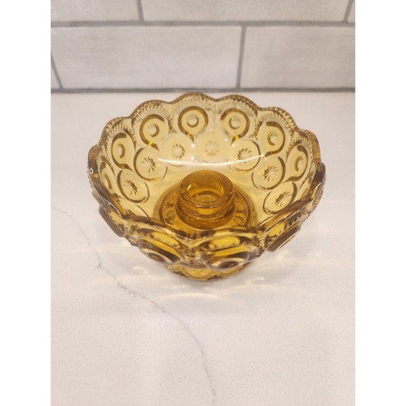 Vintage LE Smith Amber Glass Single Taper Candle Stick Holder Bowl - Picture 2 of 10